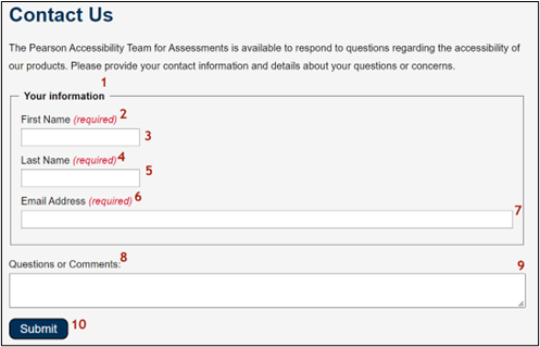 Sample contact form with logical order for the fields numbered